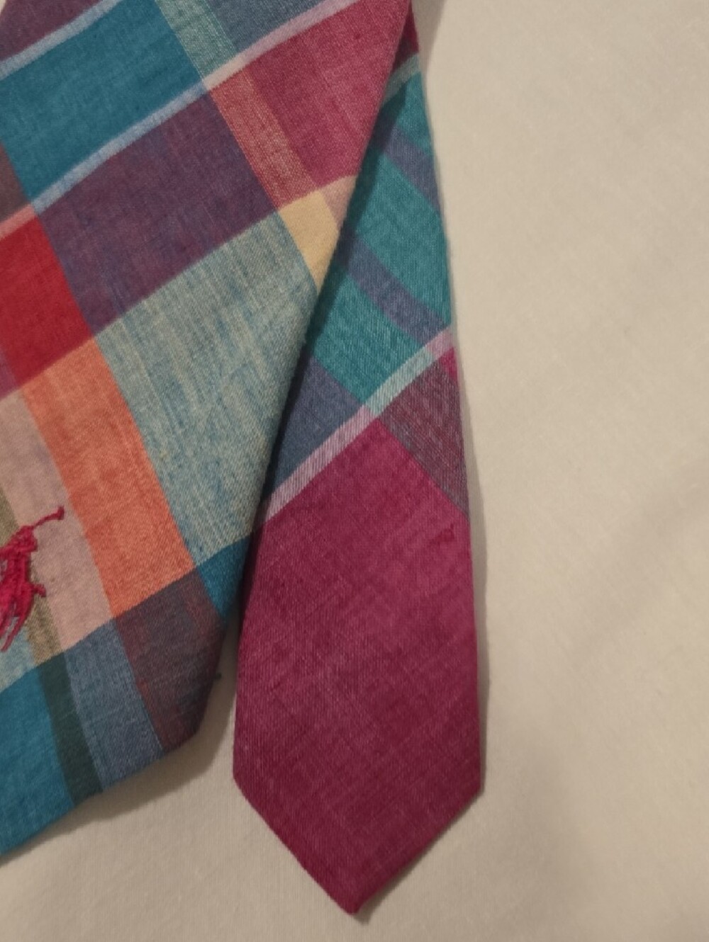 Polo Ralph Lauren Multi-Color Plaid Tie with Red Pony Vintage - Picture 6 of 10